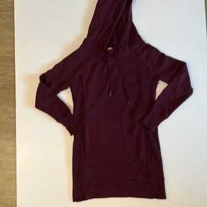 Hoodie fleece mini dress burgundy with rib sides Medium